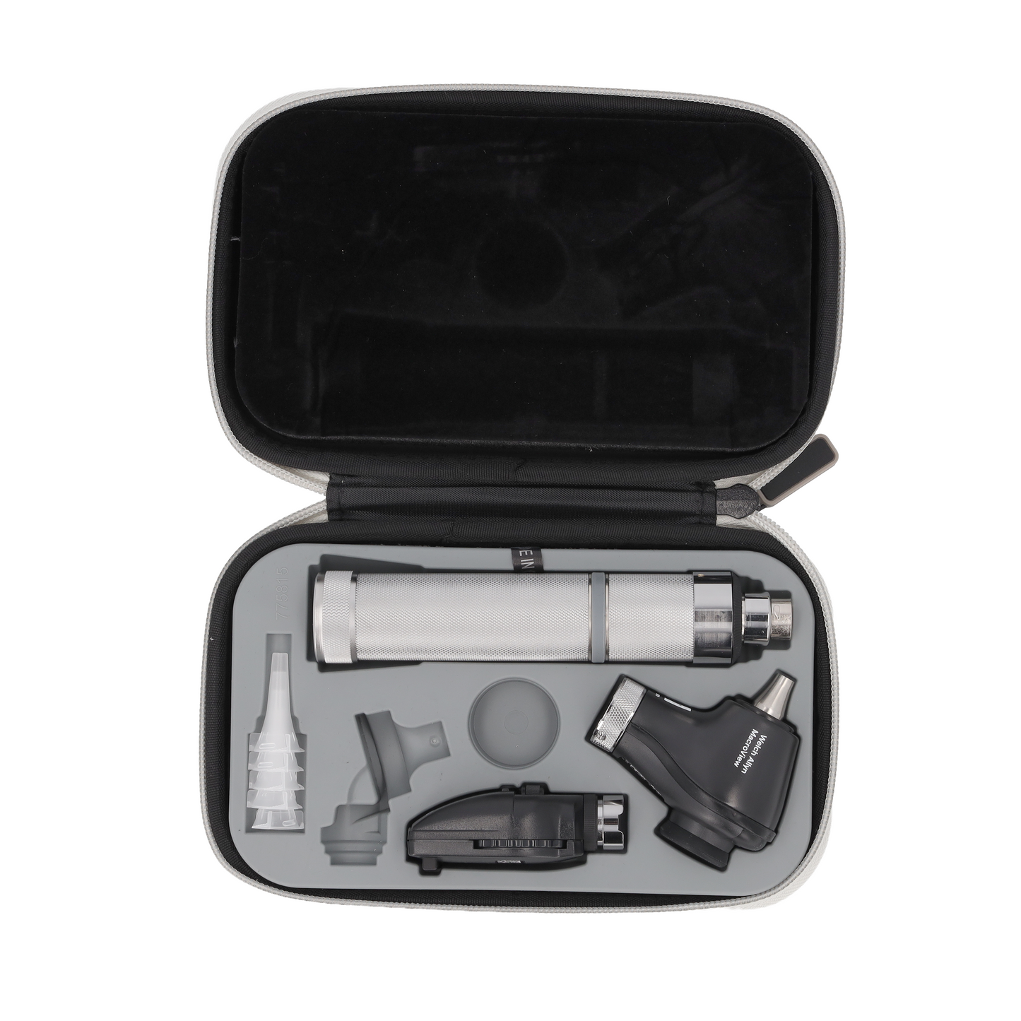 Set de diagnosticare Welch Allyn de 3,5 V - oftalmoscop cu LED, otoscop Macroview Basic cu LED, mâner cu baterie alcalină C-Cell și carcasă rigidă