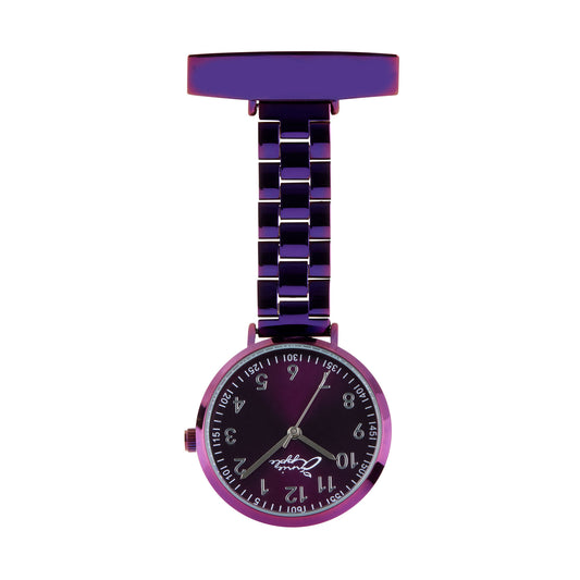 Ceas de buzunar Annie Apple Nurses - Meraki - Argintiu/Violet - Brățară cu zale - 35 mm