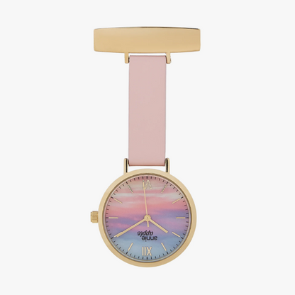 Annie Apple Nurses Taschenuhr – Meraki – Sunset Gold – Blush-Leder – 35 mm