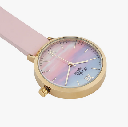 Annie Apple Nurses Taschenuhr – Meraki – Sunset Gold – Blush-Leder – 35 mm