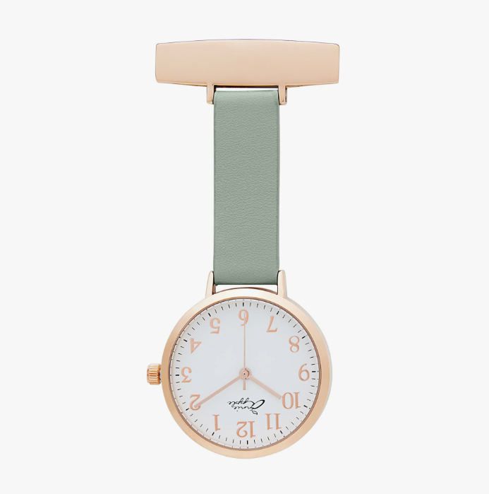 Annie Apple Nurses Taschenuhr – Meraki – Gold & Salbei – Leder – 35 mm