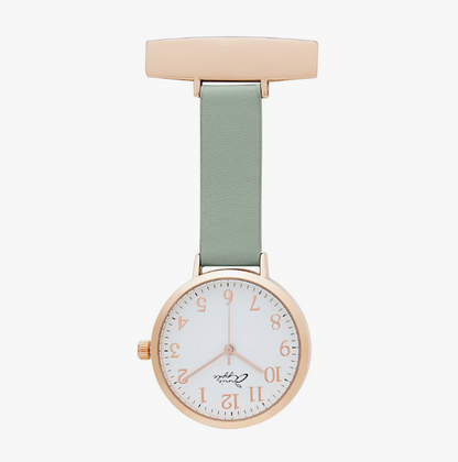 Annie Apple Nurses Taschenuhr – Meraki – Gold & Salbei – Leder – 35 mm