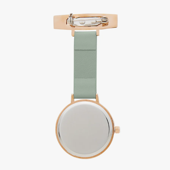 Annie Apple Nurses Taschenuhr – Meraki – Gold & Salbei – Leder – 35 mm