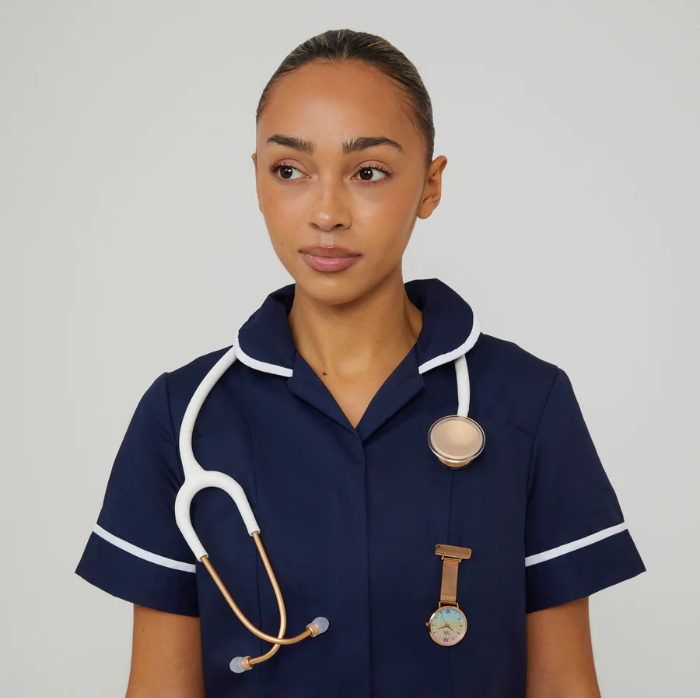 Annie Apple Nurses Taschenuhr – Aurora – Glitzer-Regenbogen/Roségold – Mesh – 35 mm