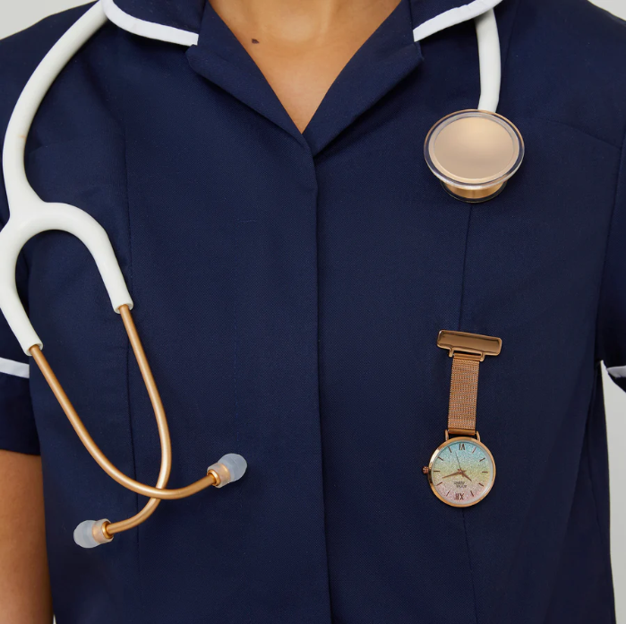 Annie Apple Nurses Taschenuhr – Aurora – Glitzer-Regenbogen/Roségold – Mesh – 35 mm