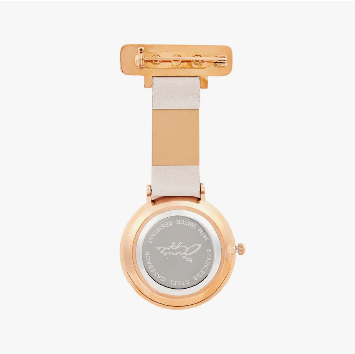 Annie Apple Nurses Taschenuhr – Aurora – Roségold/Grau, nummeriert – Leder – 35 mm