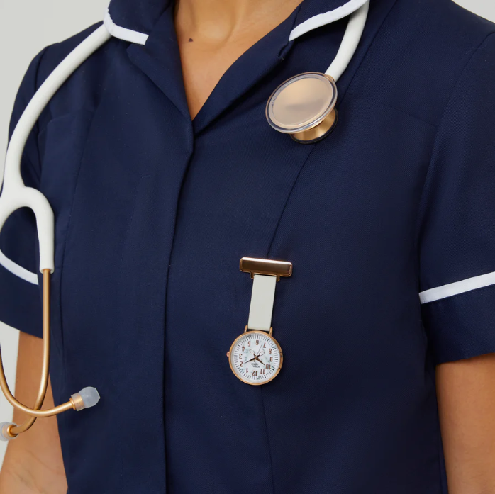 Annie Apple Nurses Taschenuhr – Aurora – Marmor/Roségold/Grau – Leder – 35 mm