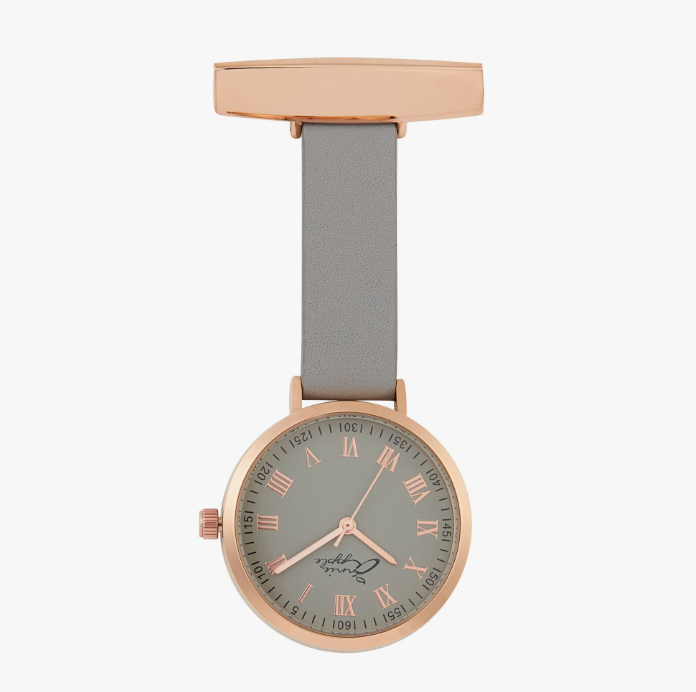 Annie Apple Nurses Taschenuhr – Meraki – Grau/Roségold/Grau – Leder – 35 mm