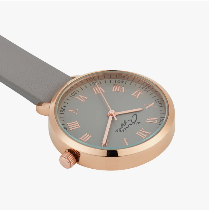 Annie Apple Nurses Taschenuhr – Meraki – Grau/Roségold/Grau – Leder – 35 mm