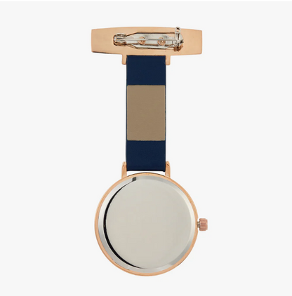 Relógio de bolso Annie Apple Meraki em madrepérola, ouro rosa e couro azul-marinho