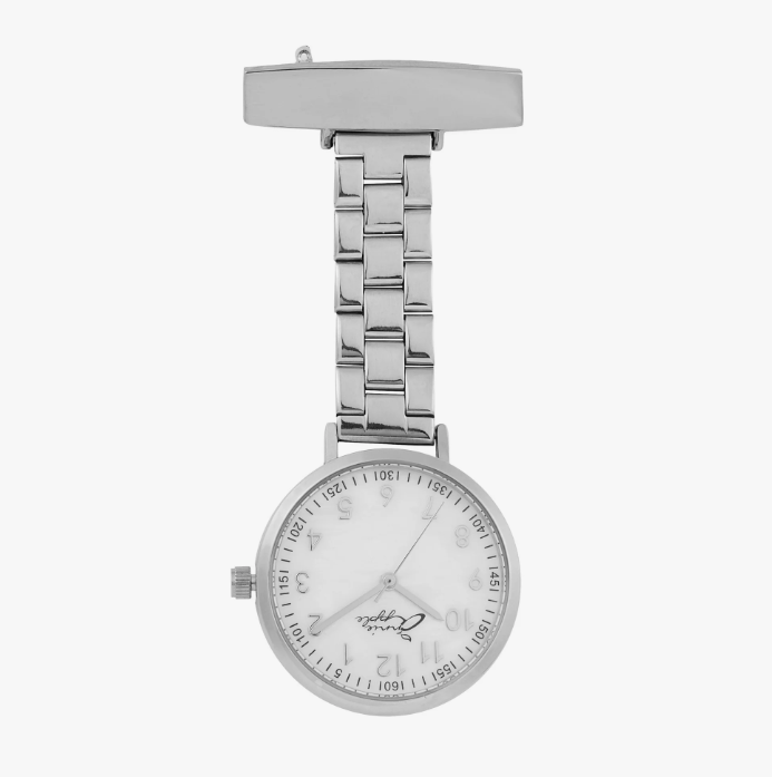 Annie Apple Meraki Taschenuhr – Perlmuttzifferblatt / silberne Gliederkette