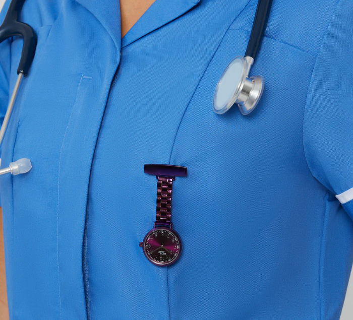 Annie Apple Nurses Fob Watch - Meraki - Silver/Purple - Link - 35mm