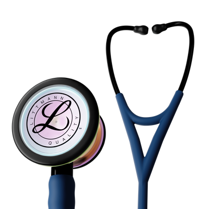 Littmann® Cardiology IV™ Stethoscope, 6242C, High Polish Rainbow Chestpiece with 27" Navy Blue Satin Finish Tube for Added Comfort, Flexibility and Cleanability