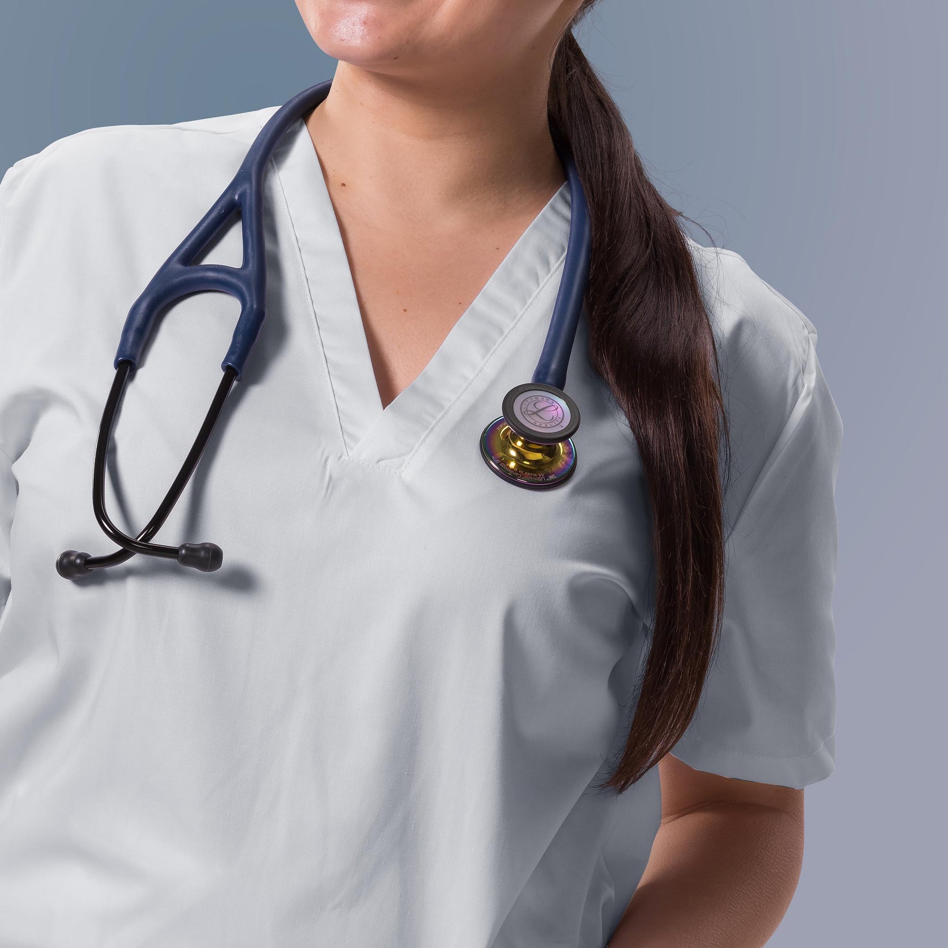 Littmann® Cardiology IV™ Stethoscope, 6242C, High Polish Rainbow Chestpiece with 27" Navy Blue Satin Finish Tube for Added Comfort, Flexibility and Cleanability