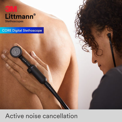3M™ Littmann® CORE Digital -stetoskooppi, peilipintainen rintakappale,  musta letkusto, letkusto ja kuuntelukaaret, 69 cm, 8869