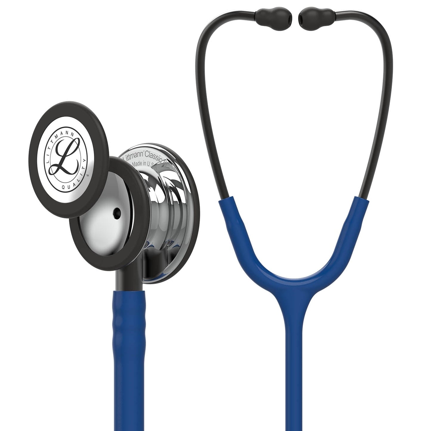 3M™ Littmann® Classic III™ -stetoskooppi, tarkkailuun, peilipintainen rintakappale, laivastonsininen letkusto sekä savunvärinen viimeistely suppilossa ja kuuntelukaarissa, 27 tuumaa, 5863