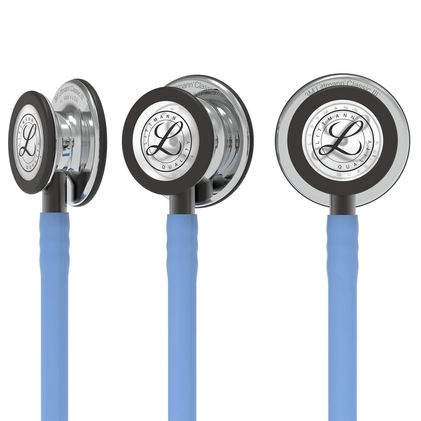 3M™ Littmann® Classic III™ -stetoskooppi, tarkkailuun, peilipintainen rintakappale, taivaansininen letkusto, savunvärinen suppilo ja savunväriset kuuntelukaaret, 27 tuumaa, 5959