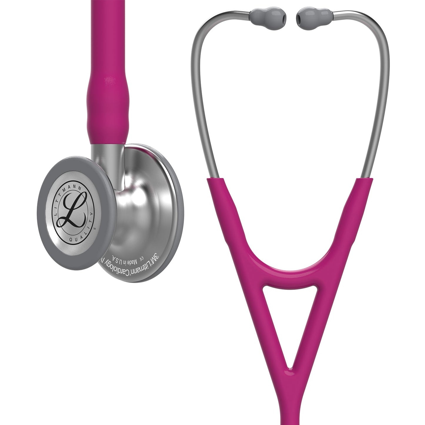 Fonendoscopio diagnóstico 3M™ Littmann® Cardiology IV™, campana de acabado estándar, tubo color frambuesa y vástago y auricular de acero inoxidable, 68,5 cm, 6158