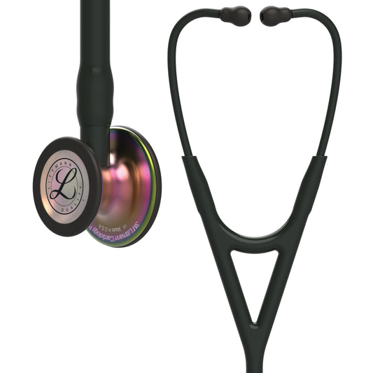 Fonendoscopio diagnóstico 3M™ Littmann® Cardiology IV™, campana de acabado arcoíris, con tubo, vástago y auricular color negro, 68,5 cm, 6165