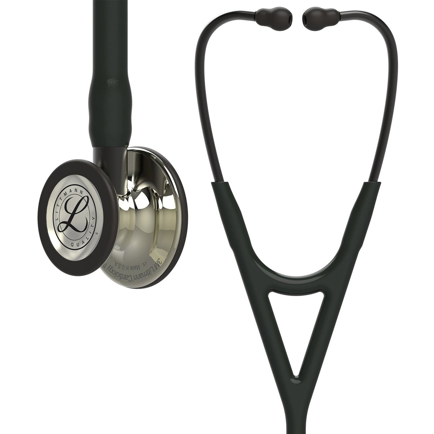 3M™ Littmann® Cardiology IV™ -stetoskooppi, diagnostinen, samppanjanvärinen rintakappale, musta letkusto sekä savunvärinen viimeistely suppilossa ja kuuntelukaarissa, 27 tuumaa, 6179