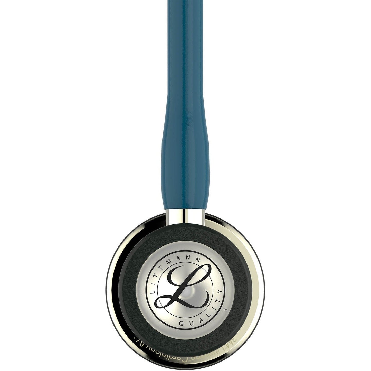Fonendoscopio diagnóstico 3M™ Littmann® Cardiology IV™, campana y vástago de acabado en color champán, tubo azul Caribe y auricular color humo, 68,5 cm, 6190