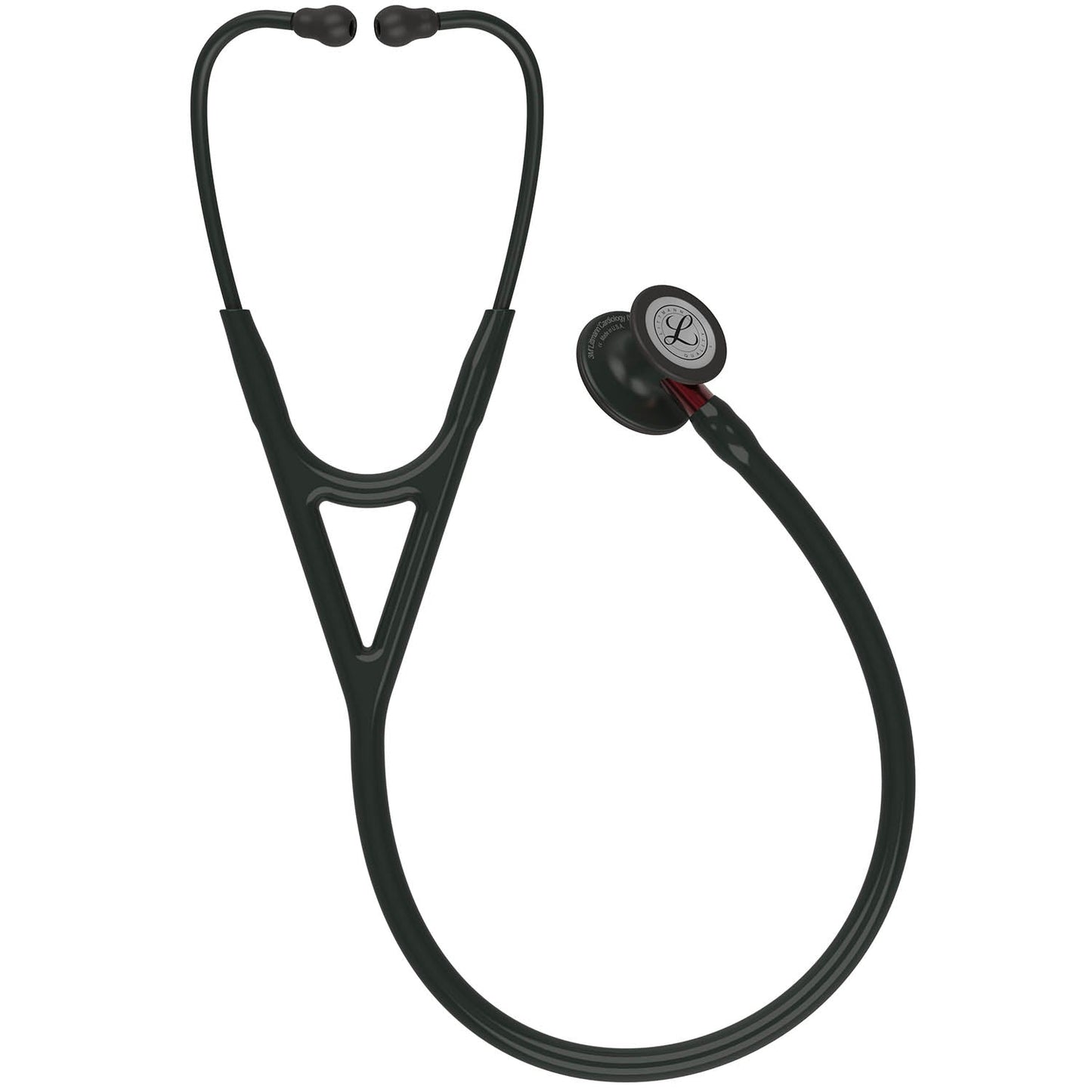 Stetoskop 3M™ Littmann® Cardiology IV™ Diagnostic, membranski nastavek črne barve, črna cev, rdeč koren in črne slušalke, 68,5 cm, 6200