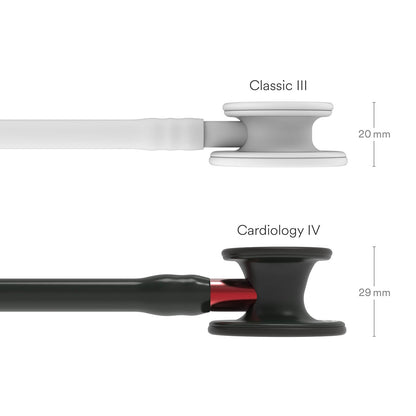 3M™ Littmann® Cardiology IV™ Fonendoscopio para diagnóstico, campana de acabado negro, tubo y auricular en color negro y vástago rojo, 68,5 cm, 6200