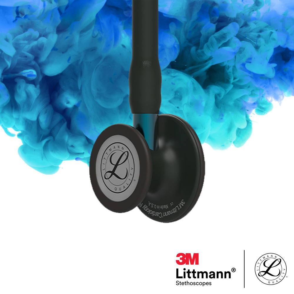 Stetoskop 3M™ Littmann® Cardiology IV™ Diagnostic, membranski nastavek črne barve, črna cev, moder koren in črne slušalke, 68,5 cm, 6201