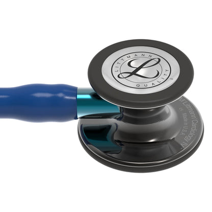 Stéthoscope de diagnostic 3M™ Littmann® Cardiology IV™, tubulure bleu marine, Edition Smoke brillant, base bleue, 69 cm, 6202