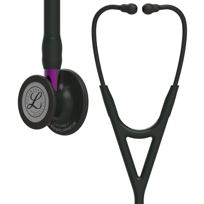 Stéthoscope de diagnostic 3M™ Littmann® Cardiology IV™, tubulure noire, Black Edition, base violet, 69 cm, 6203