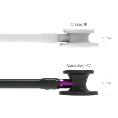 Stetoskop 3M™ Littmann® Cardiology IV™ Diagnostic, membranski nastavek črne barve, črna cev, vijoličen koren in črne slušalke, 68,5 cm, 6203