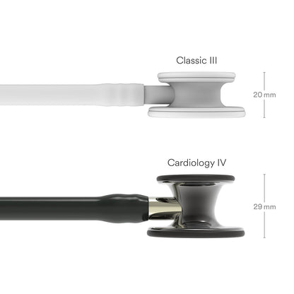 Stetoskop 3M™ Littmann® Cardiology IV™ Diagnostic, membranski nastavek črne barve, visoki sijaj, črna cev, koren v barvi šampanjca in črne slušalke, 68,5 cm, 6204
