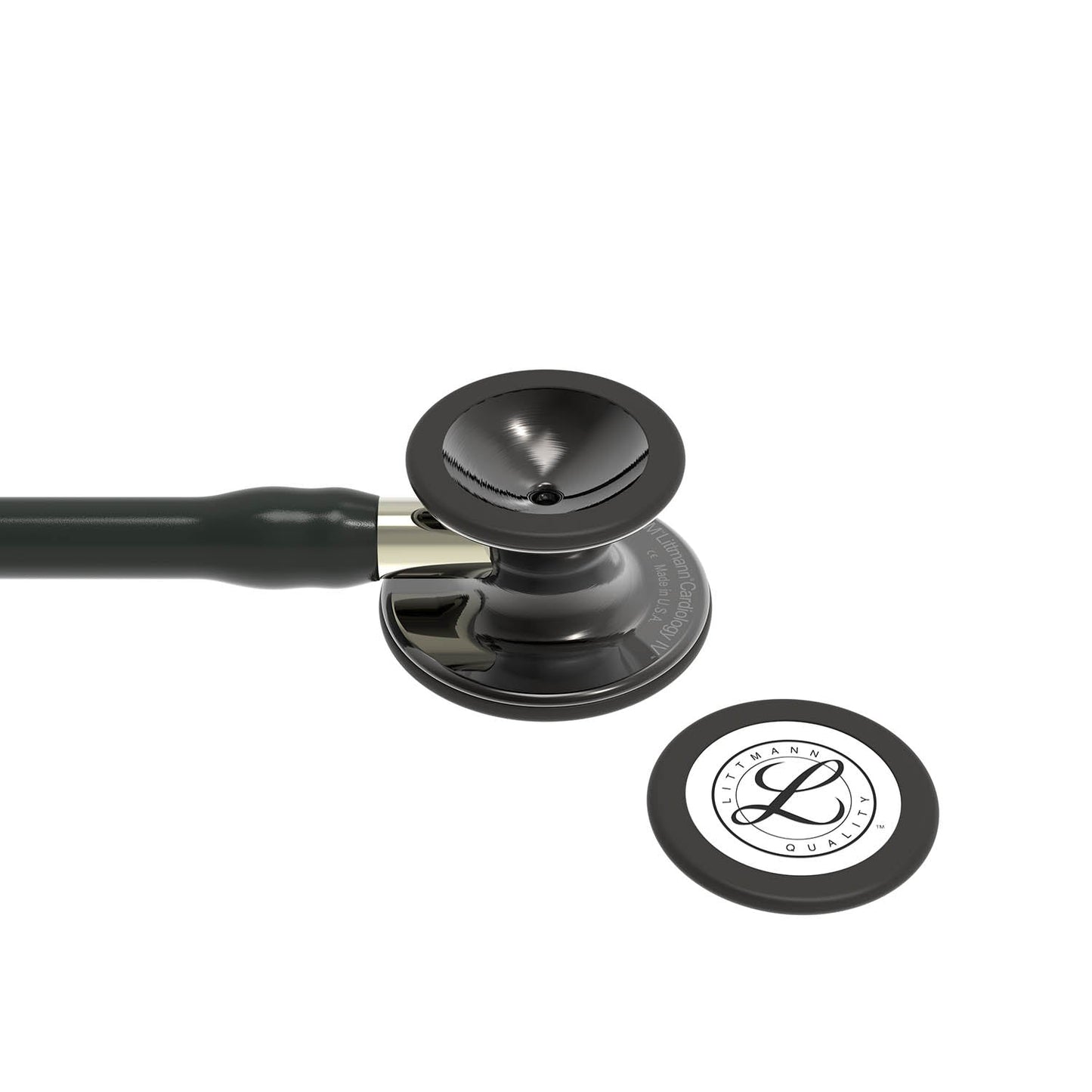 3M™ Littmann® Cardiology IV™ Fonendoscopio para diagnóstico, campana de acabado de alto brillo gris humo, tubo negro y vástago y auricular color champán, 68,5 cm, 6204