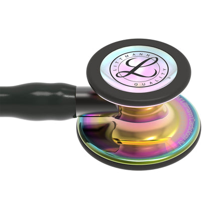 Stéthoscope de diagnostic 3M™ Littmann® Cardiology IV™, tubulure noire, Édition Rainbow brillant, base et lyre Smoke, 69 cm, 6240