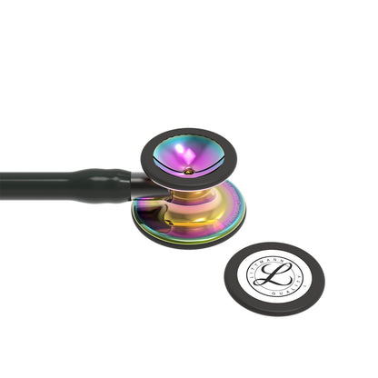 Fonendoscopio para diagnóstico 3M™ Littmann® Cardiology IV™, campana de acabado de alto brillo en arcoíris, tubo negro y vástago y auricular color gris humo, 68,5 cm, 6240