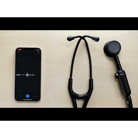 Fonendoscopio digital 3M™ Littmann® CORE, 8572, campana de acabado de alto brillo en arcoíris, con tubo, vástago y auricular de color negro, 69 cm