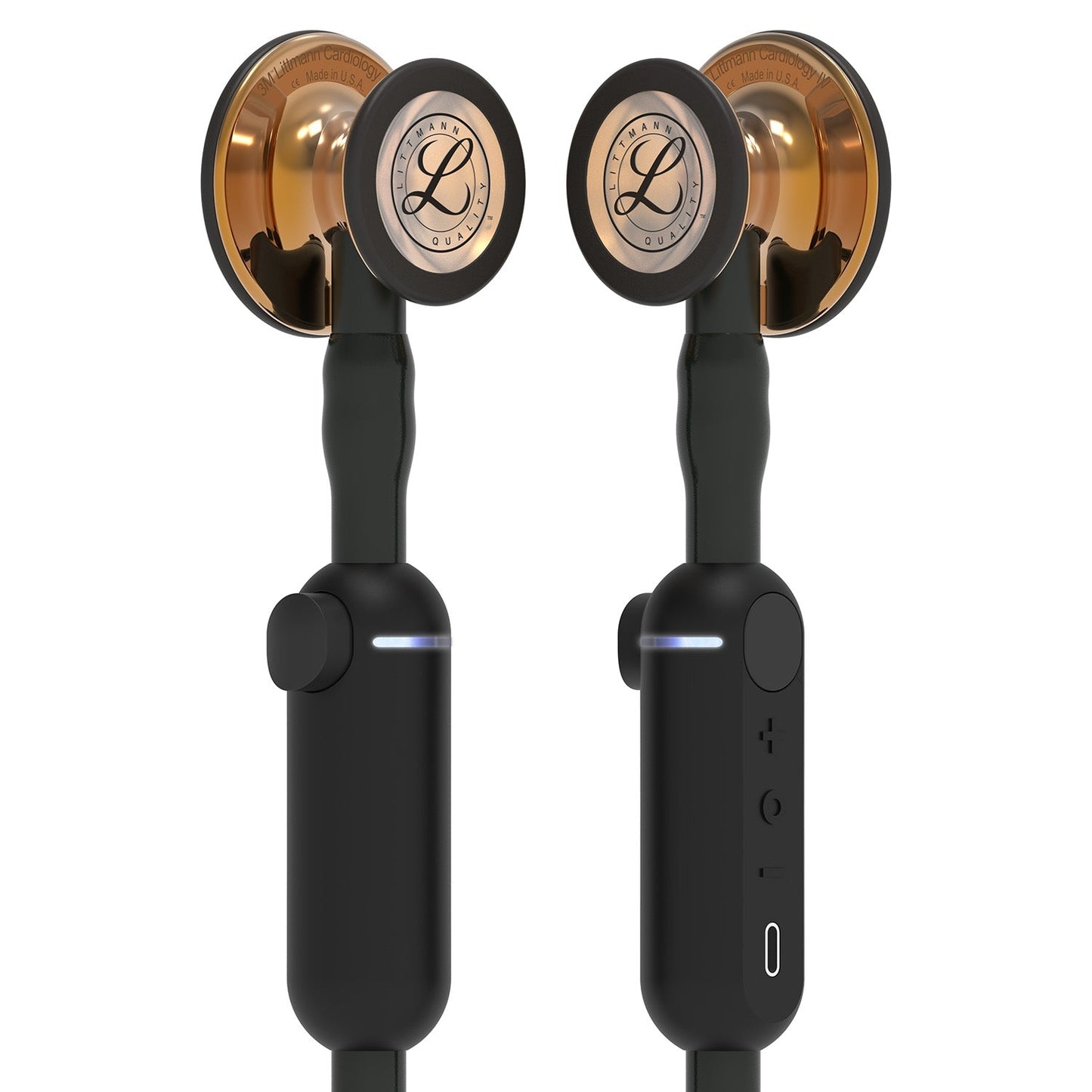 3M™ Littmann® CORE Digital -stetoskooppi,  kiiltävä kupariviimeistelty rintakappale, musta letkusto, letkusto ja kuuntelukaaret, 69 cm, 8863